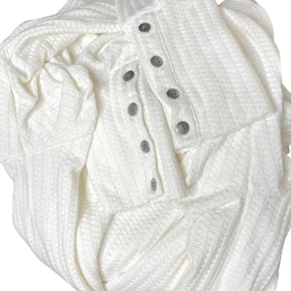Chaser Long Sleeve Waffle Knit Top Small Cream - Picture 7 of 11